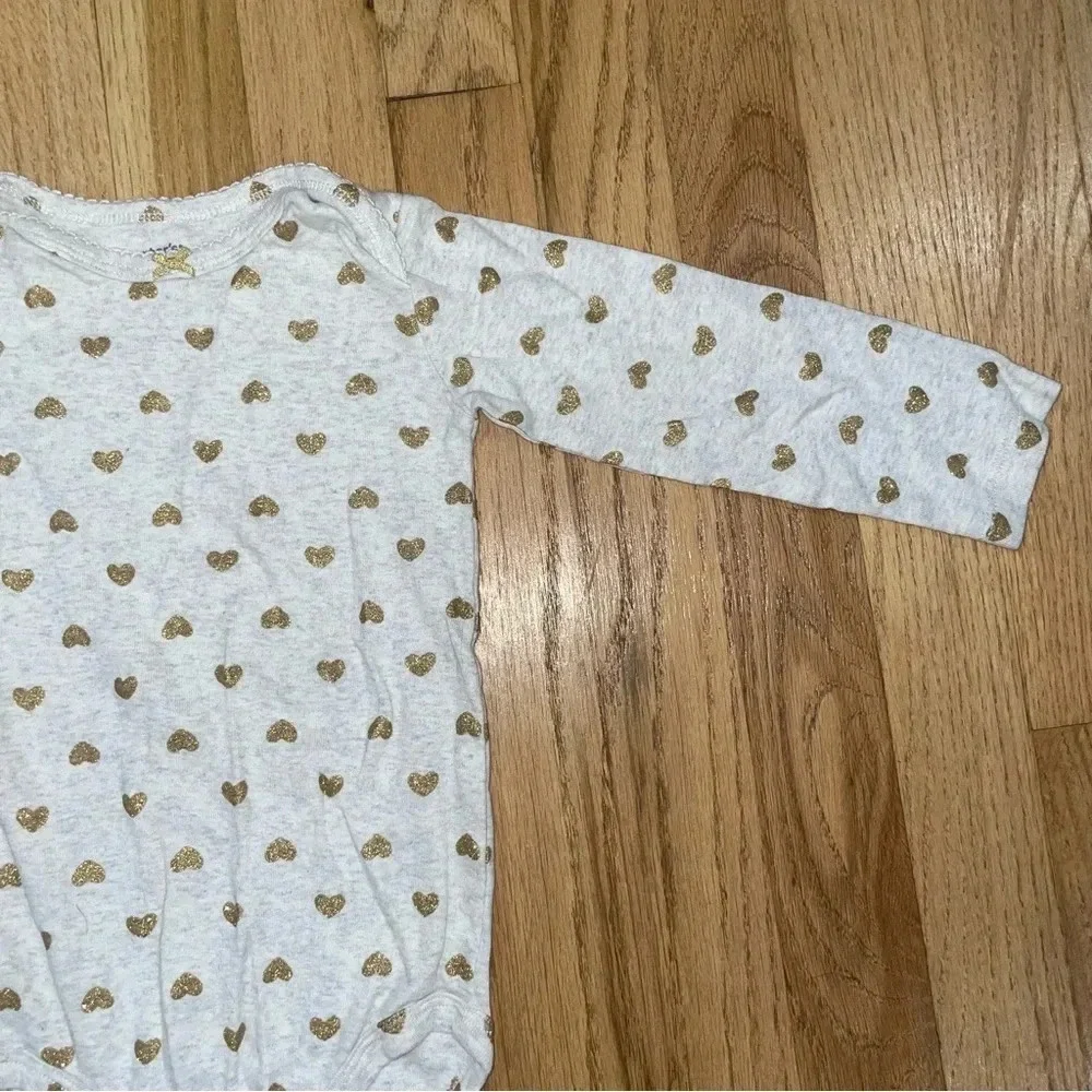 Carters Kids Gold Heart Patterned Onesie Sz 24M